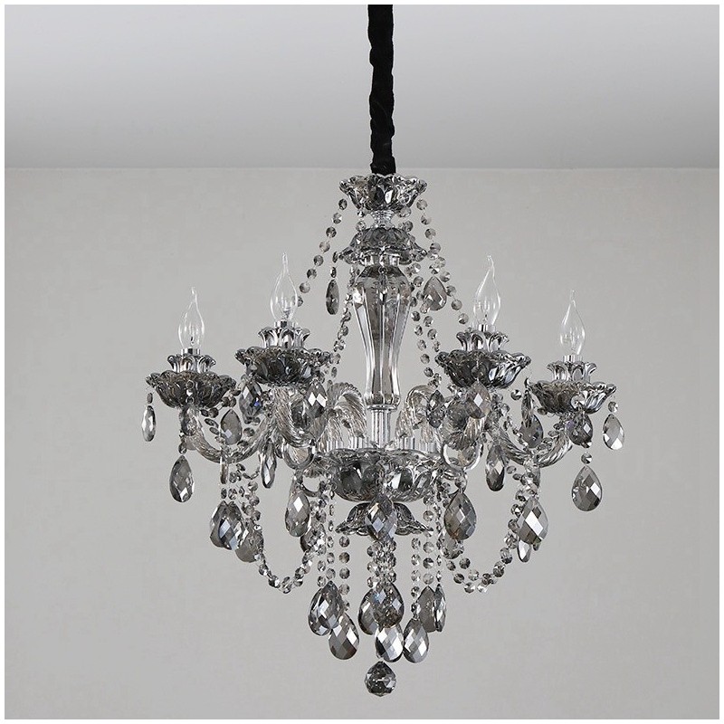 6 Lights Retro Grey Colour K9 Crystal Candle Large Chandelier