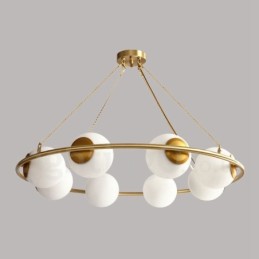 Pure Brass Bean Style Rustic Lodge Round Chandelier with White Shades