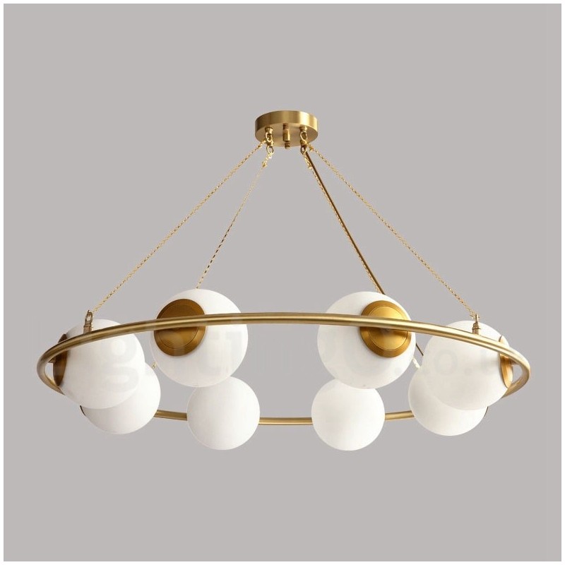 Pure Brass Bean Style Rustic Lodge Round Chandelier with White Shades