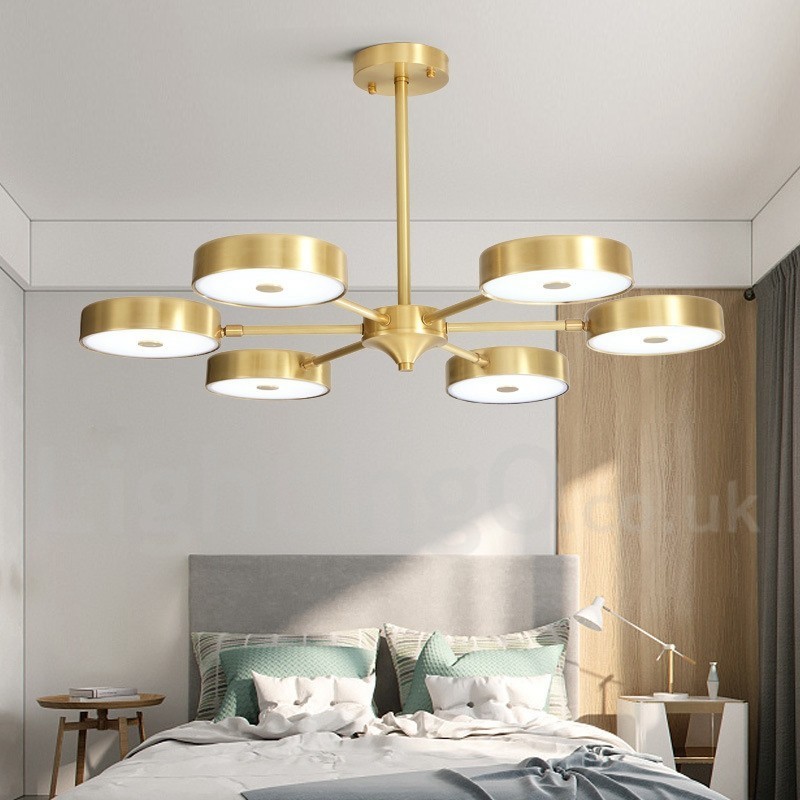Pure Brass Rustic Lodge Rotatable Chandelier with Acrylic Shades