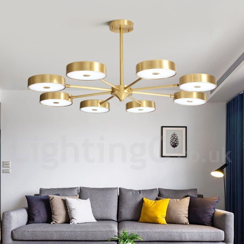 Pure Brass Rustic Lodge Rotatable Chandelier with Acrylic Shades