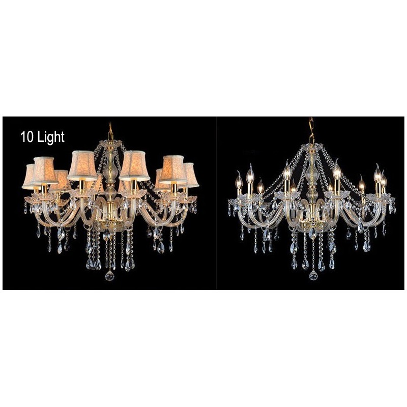 Gold Colour Candle Large K9 Crystal Chandelier with Shades