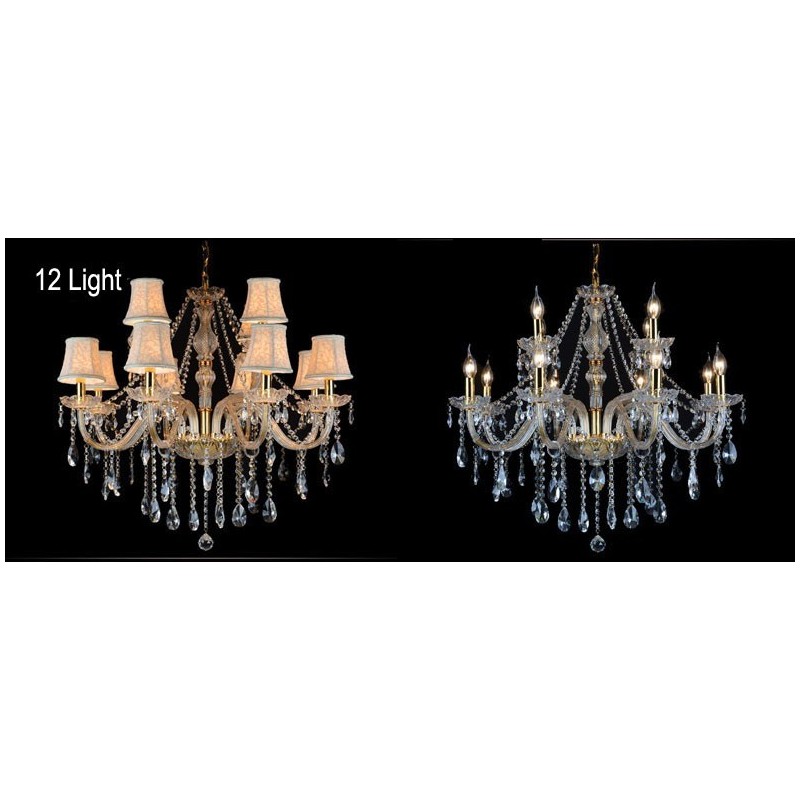 Gold Colour Candle Large K9 Crystal Chandelier with Shades