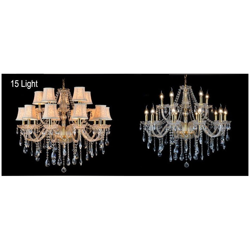 Gold Colour Candle Large K9 Crystal Chandelier with Shades