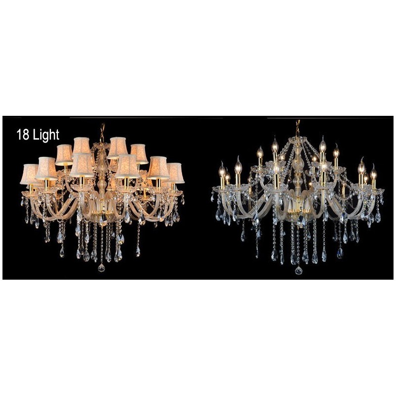 Gold Colour Candle Large K9 Crystal Chandelier with Shades