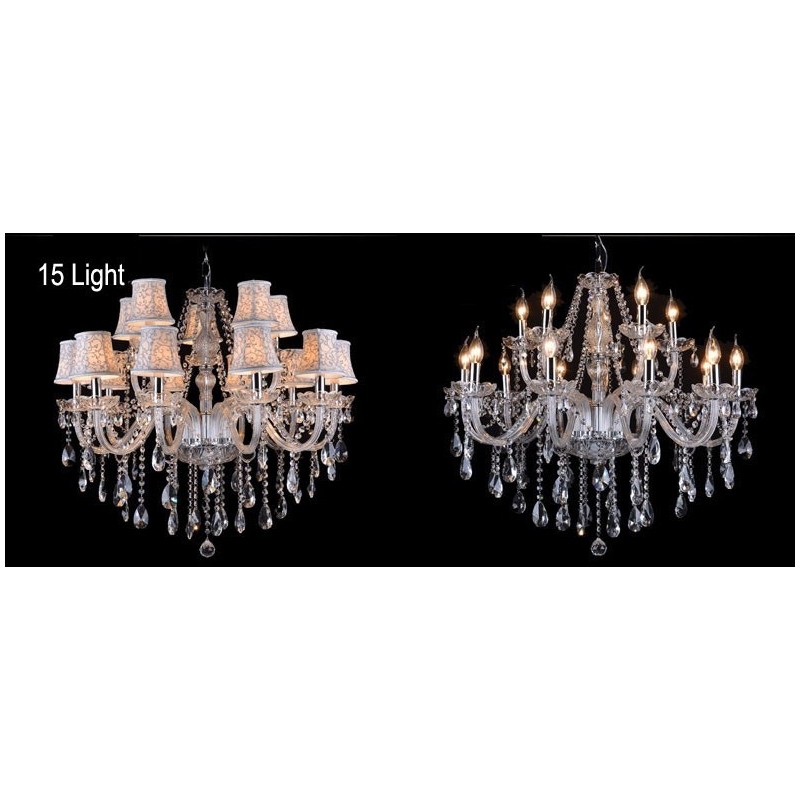 Clear Candle Large K9 Crystal Chandelier with Shades