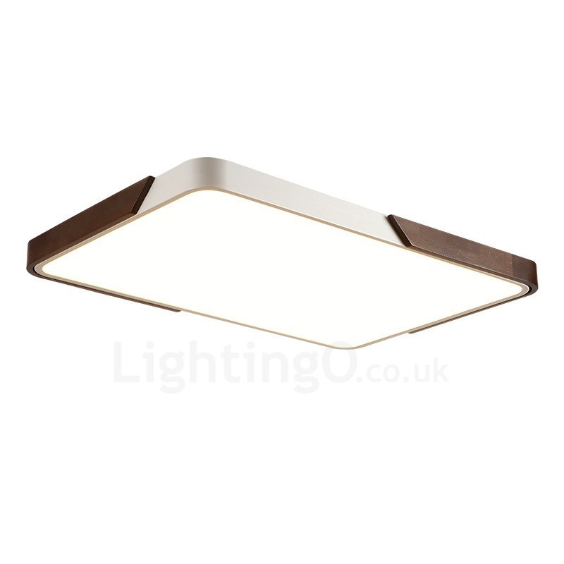 Retro Walnut Colour Wood Ultra Thin Rectangle Dimmable Flush Mount Ceiling Lights with Acrylic Shade Also Can Be Used As Wall Light