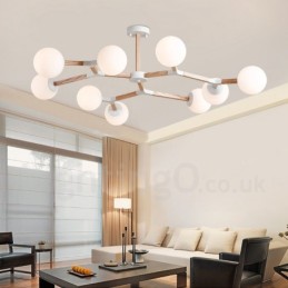 Wooden Nordic Modern Magic Bean Wood Molecular Chandelier with Glass Shades