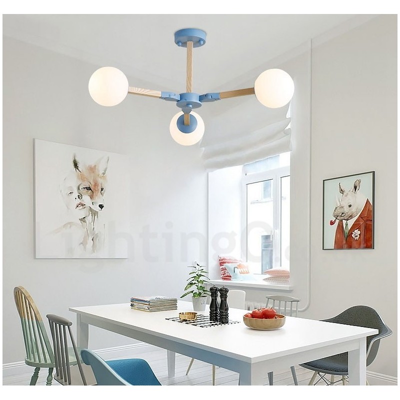 Wooden Nordic Modern Magic Bean Wood Molecular Chandelier with Glass Shades