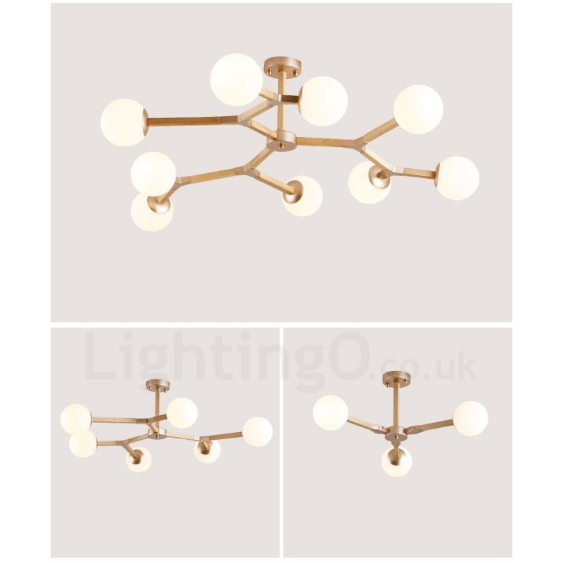 Wooden Nordic Modern Magic Bean Wood Molecular Chandelier with Glass Shades
