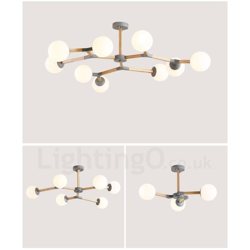 Wooden Nordic Modern Magic Bean Wood Molecular Chandelier with Glass Shades