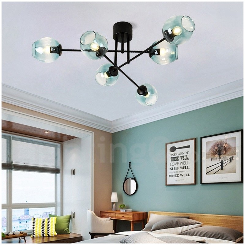 6 Light Rustic Lodge Stainless Steel Chandelier with Clear or Blue Glass Shades