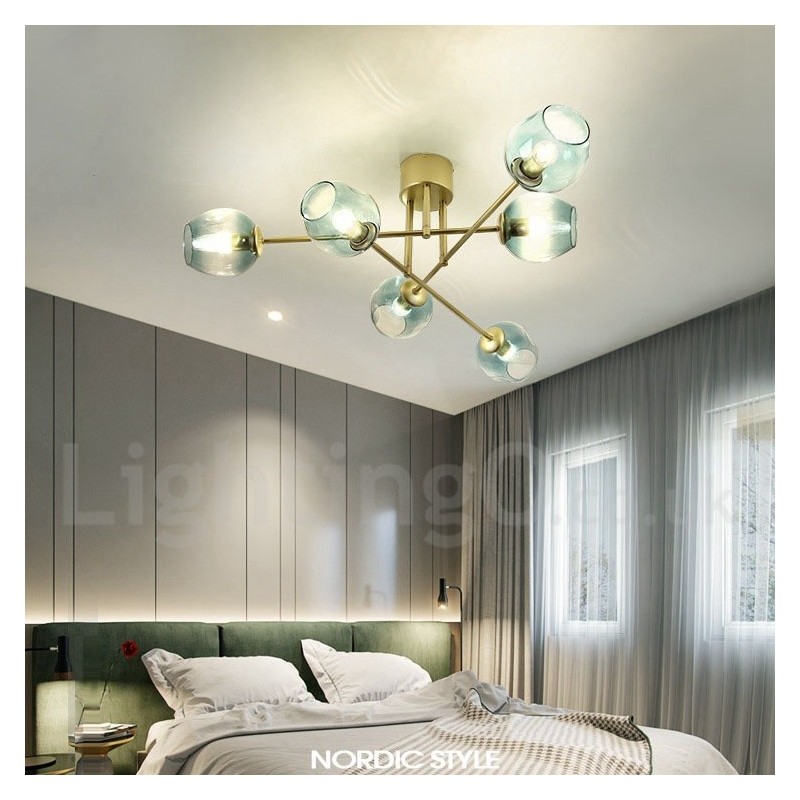 6 Light Rustic Lodge Stainless Steel Chandelier with Clear or Blue Glass Shades