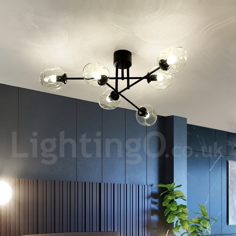 6 Light Rustic Lodge Stainless Steel Chandelier with Clear or Blue Glass Shades