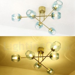 6 Light Rustic Lodge Stainless Steel Chandelier with Clear or Blue Glass Shades
