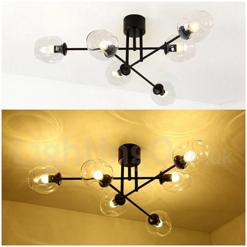 6 Light Rustic Lodge Stainless Steel Chandelier with Clear or Blue Glass Shades