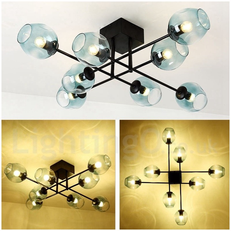 8 Light Rustic Lodge Stainless Steel Chandelier with Clear or Blue Glass Shades