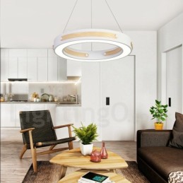 Multi Wood Colours Ring Modern Contemporary Pendant Light with Acrylic Shade