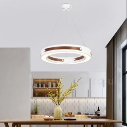 Multi Wood Colours Ring Modern Contemporary Pendant Light with Acrylic Shade