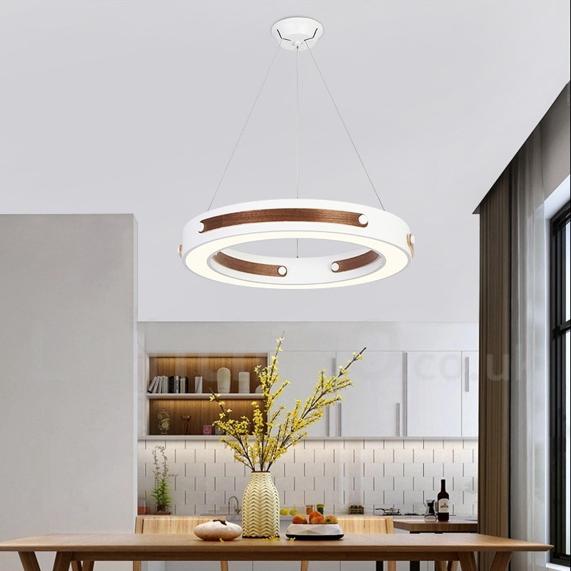 Multi Wood Colours Ring Modern Contemporary Pendant Light with Acrylic Shade