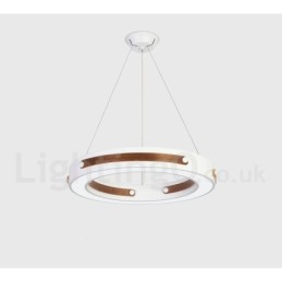 Multi Wood Colours Ring Modern Contemporary Pendant Light with Acrylic Shade