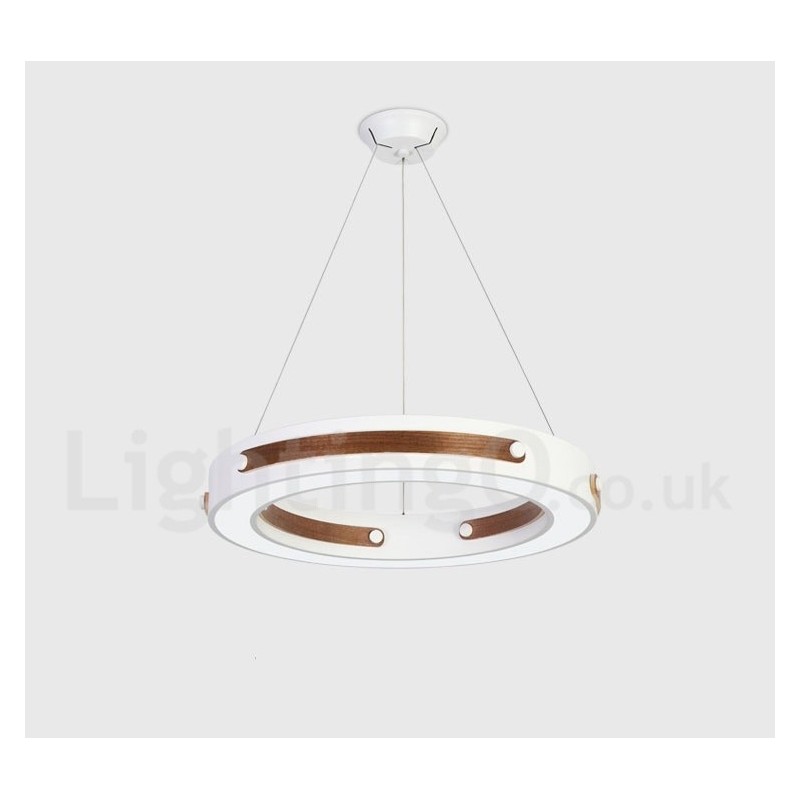 Multi Wood Colours Ring Modern Contemporary Pendant Light with Acrylic Shade