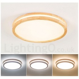 Dimmable Round Wooden with Lens Modern Contemporary Nordic Style Flush Mount Wood Ceiling Light with Acrylic Shade and Remote Control Also Can Be Used As Wall Light