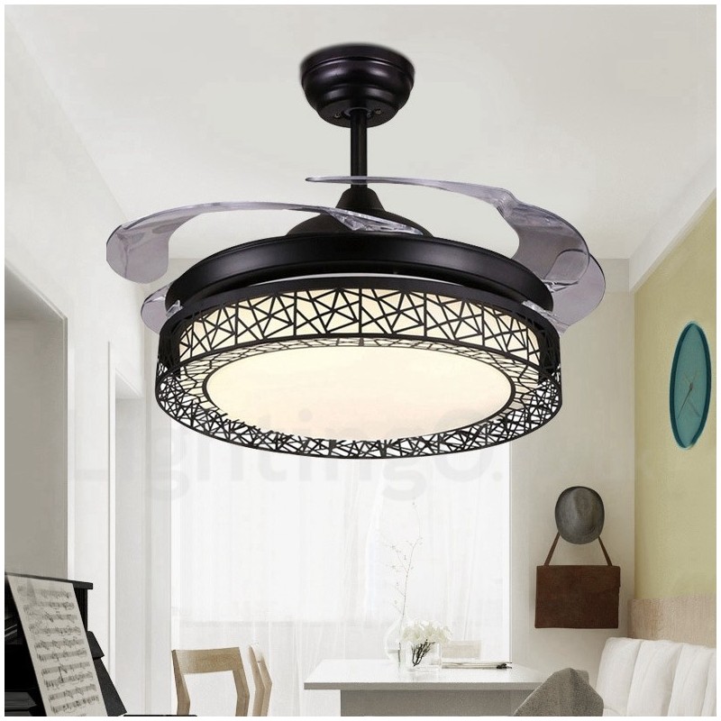 108CM (42") 91CM(36") Modern Contemporary Remote Control Hollow Ceiling Fan Light with Acrylic Shade Mute Pure Copper Motor