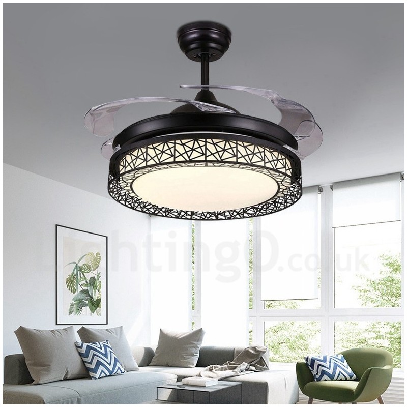 108CM (42") 91CM(36") Modern Contemporary Remote Control Hollow Ceiling Fan Light with Acrylic Shade Mute Pure Copper Motor
