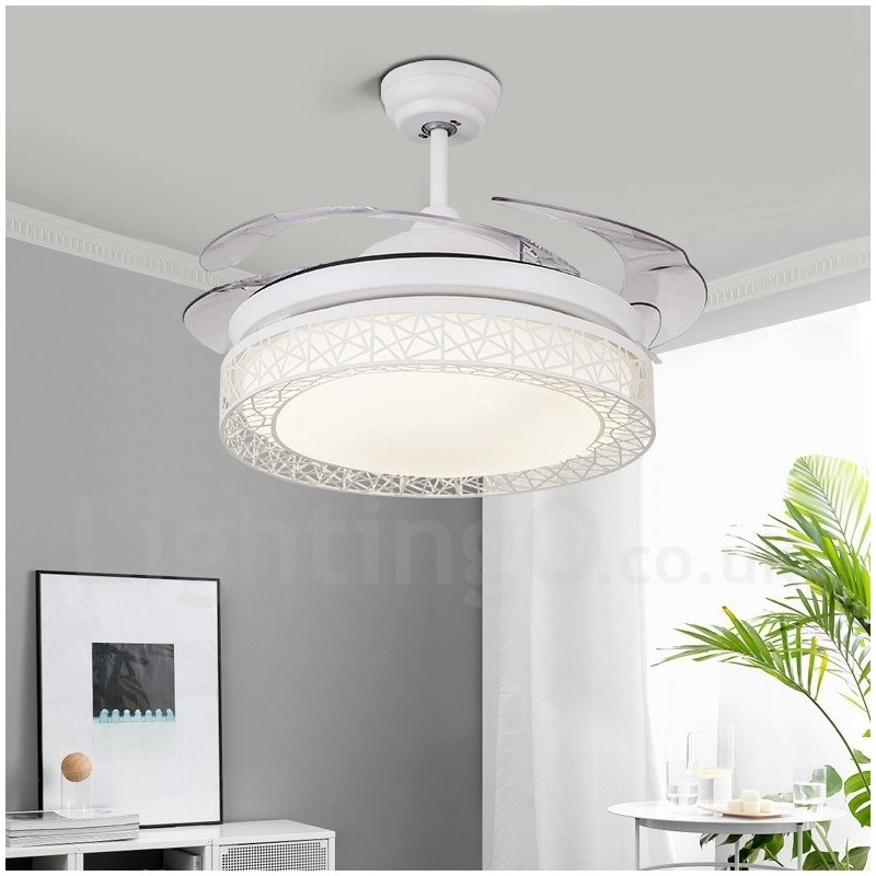 108CM (42") 91CM(36") Modern Contemporary Remote Control Hollow Ceiling Fan Light with Acrylic Shade Mute Pure Copper Motor
