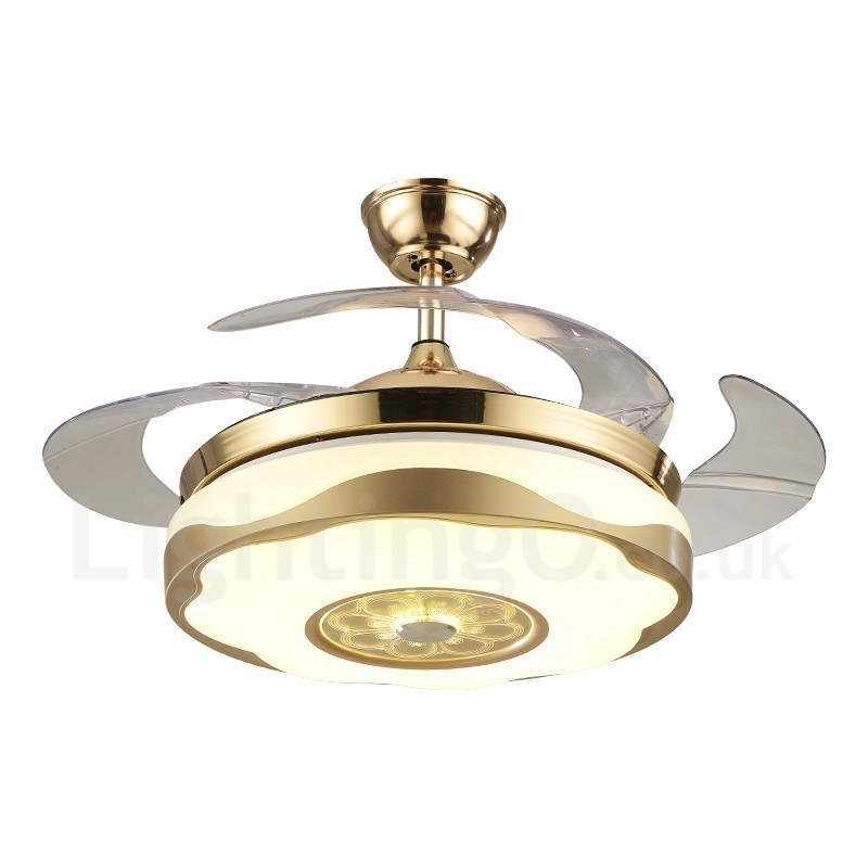 108CM (42") 91CM(36") Modern Contemporary Remote Control Gold Colour Ceiling Fan Light with Acrylic Shade Mute Pure Copper Motor