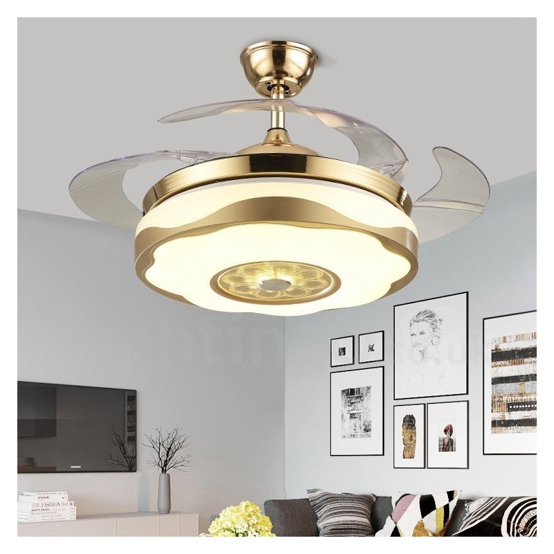 108CM (42") 91CM(36") Modern Contemporary Remote Control Gold Colour Ceiling Fan Light with Acrylic Shade Mute Pure Copper Motor