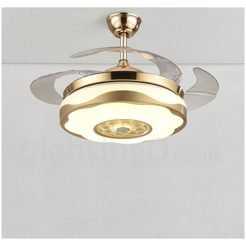 108CM (42") 91CM(36") Modern Contemporary Remote Control Gold Colour Ceiling Fan Light with Acrylic Shade Mute Pure Copper Motor