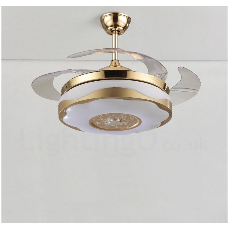 108CM (42") 91CM(36") Modern Contemporary Remote Control Gold Colour Ceiling Fan Light with Acrylic Shade Mute Pure Copper Motor