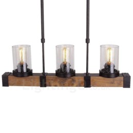3 Light Vintage Wooden Chandelier Industrial Wind Loft Wood Linear Pendant Lighting