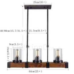 3 Light Vintage Wooden Chandelier Industrial Wind Loft Wood Linear Pendant Lighting