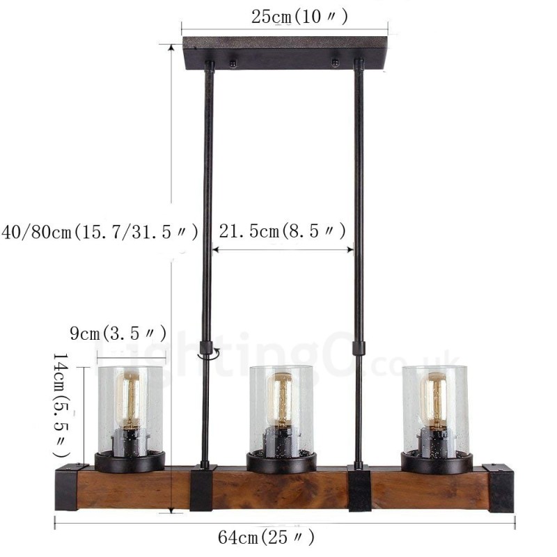 3 Light Vintage Wooden Chandelier Industrial Wind Loft Wood Linear Pendant Lighting