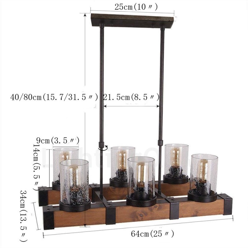 6 Light Vintage Wooden Chandelier Industrial Wind Loft Wood Linear Pendant Lighting