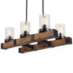 6 Light Vintage Wooden Chandelier Industrial Wind Loft Wood Linear Pendant Lighting