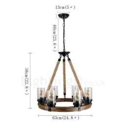 6 Light Ring Vintage Wooden Chandelier Industrial Wind Loft Wood Linear Pendant Lighting