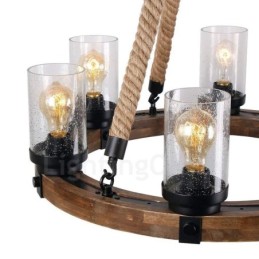 6 Light Ring Vintage Wooden Chandelier Industrial Wind Loft Wood Linear Pendant Lighting