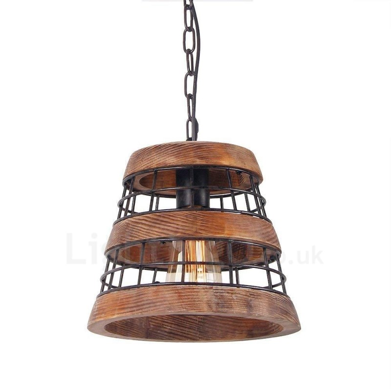 1 Light Ring Vintage Wooden Chandelier Industrial Wind Loft Wood Linear Pendant Lighting
