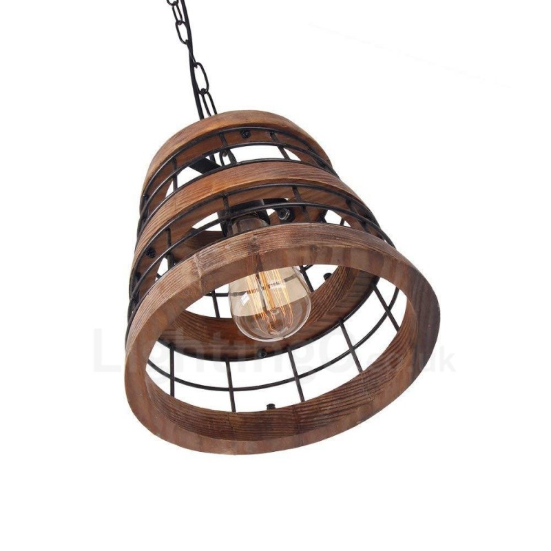 1 Light Ring Vintage Wooden Chandelier Industrial Wind Loft Wood Linear Pendant Lighting