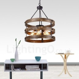 5 Light Drum Vintage Wooden Chandelier Industrial Wind Loft Wood Linear Pendant Lighting