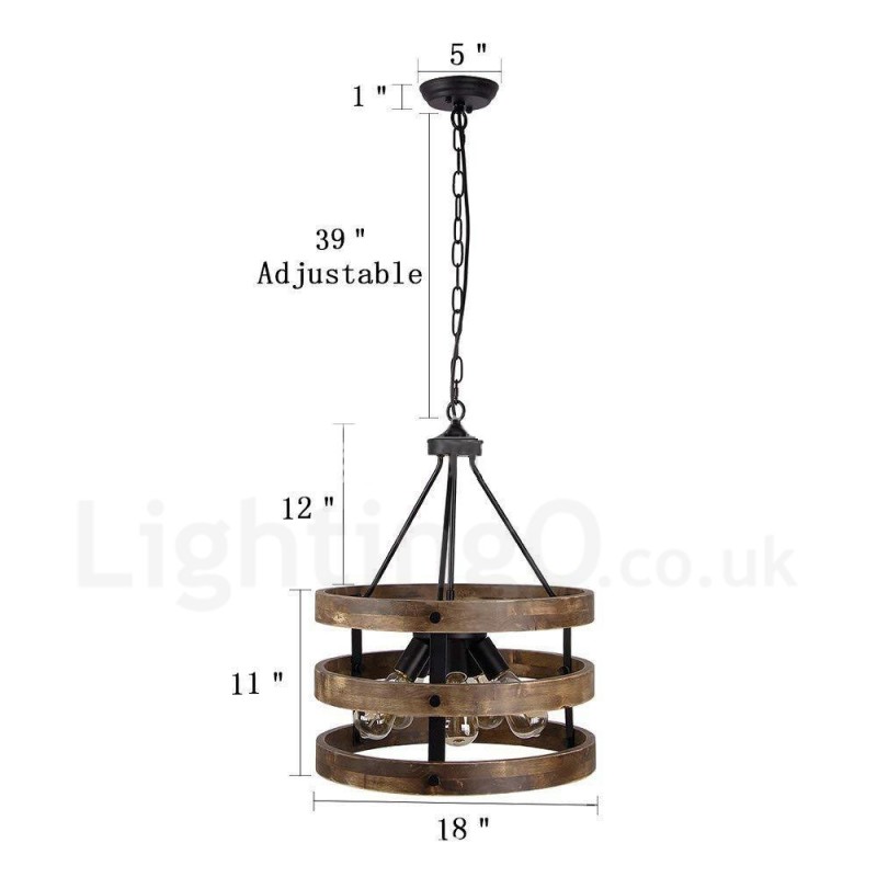5 Light Drum Vintage Wooden Chandelier Industrial Wind Loft Wood Linear Pendant Lighting