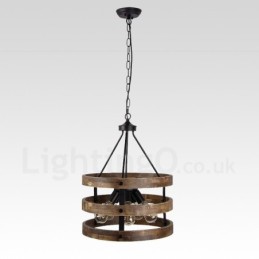5 Light Drum Vintage Wooden Chandelier Industrial Wind Loft Wood Linear Pendant Lighting