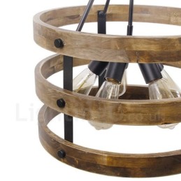 5 Light Drum Vintage Wooden Chandelier Industrial Wind Loft Wood Linear Pendant Lighting