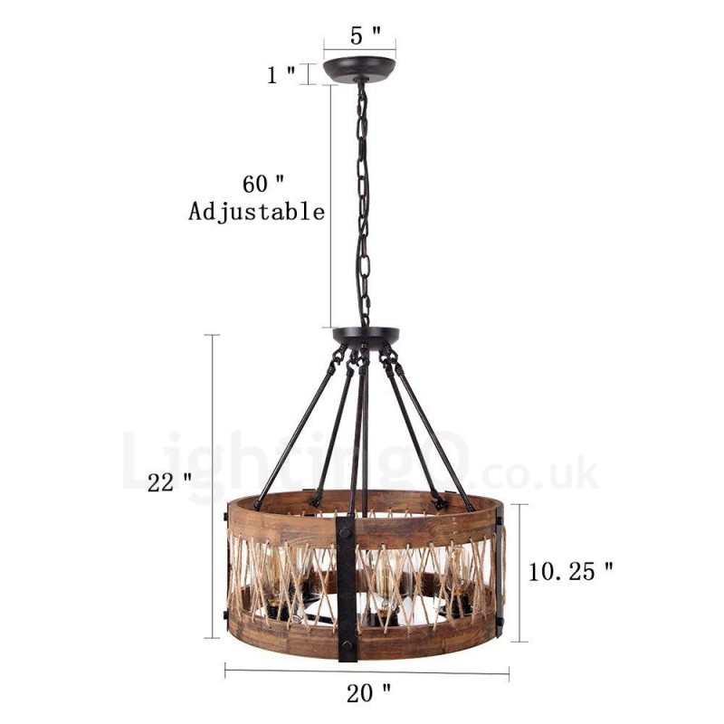 5 Light Drum Vintage Wooden Chandelier Industrial Wind Loft Wood Linear Pendant Lighting