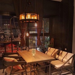 5 Light Drum Vintage Wooden Chandelier Industrial Wind Loft Wood Linear Pendant Lighting