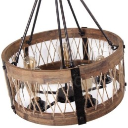 5 Light Drum Vintage Wooden Chandelier Industrial Wind Loft Wood Linear Pendant Lighting